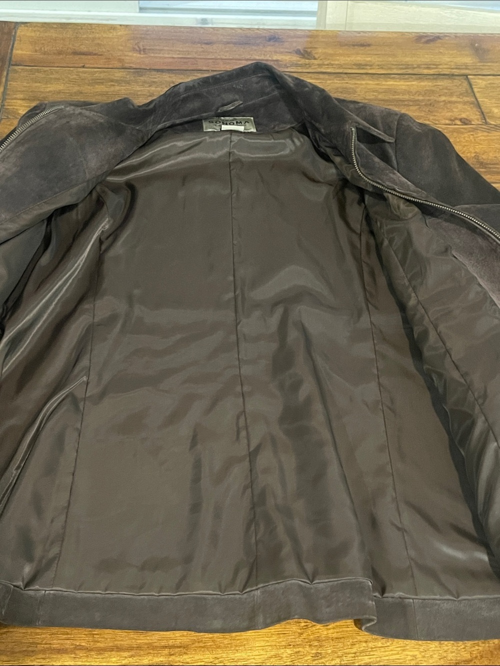 Vintage Genuine Sonoma Jean Co Dark Chocolate Brown Suede Leather Zip Jacket XL - Picture 12 of 13